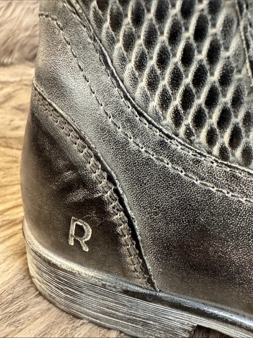 ROAN by BED|STU Black & Gray Leather Slip-On Ankle Booties with Textured Panels